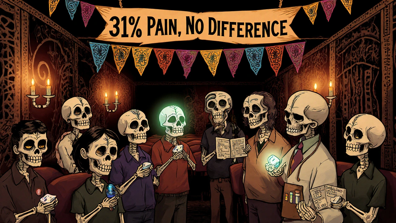 Patients in a waiting room receive vitamin D supplements, with skulls marking myth vs. science in vibrant Day of the Dead art style.