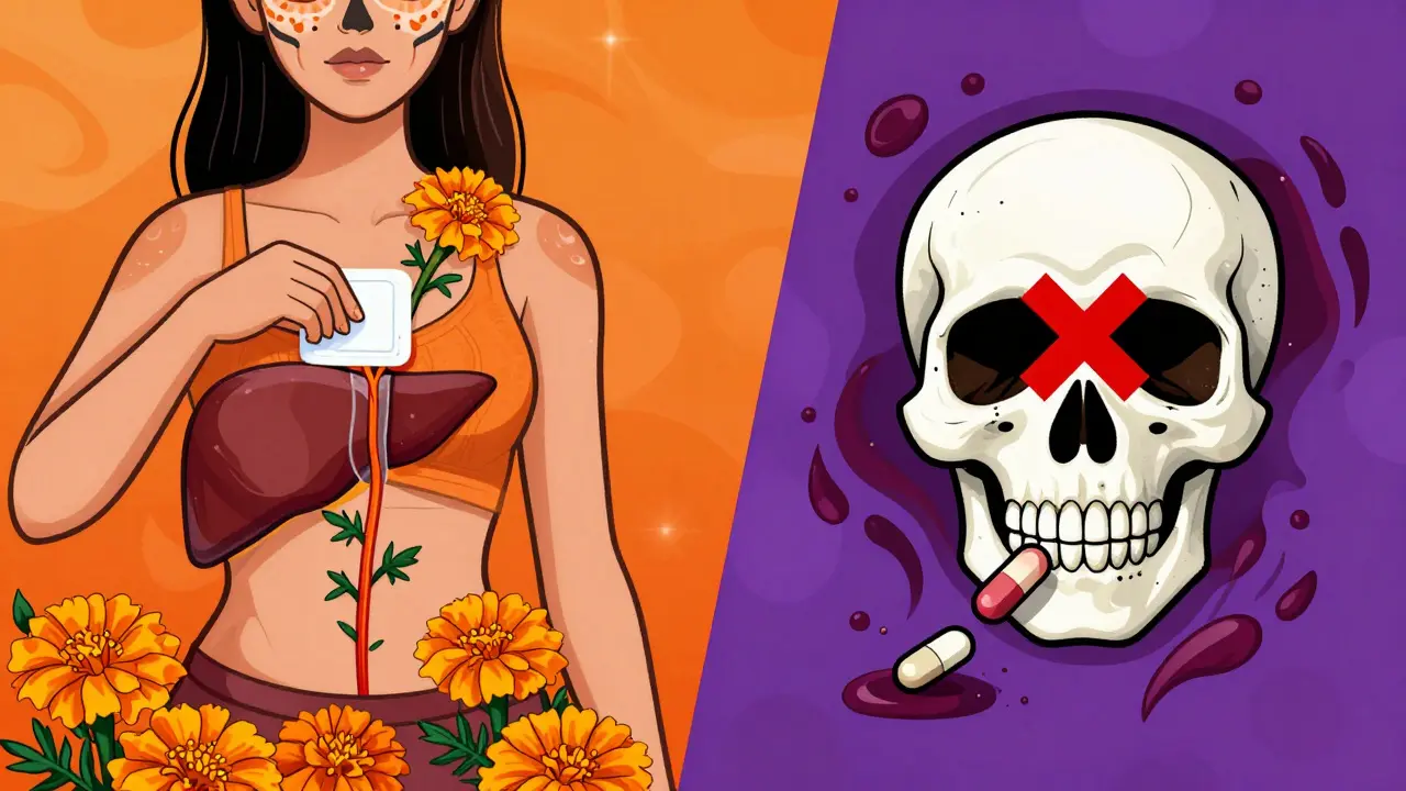 Split composition showing safe transdermal pathway versus risky oral pills with liver X and clots